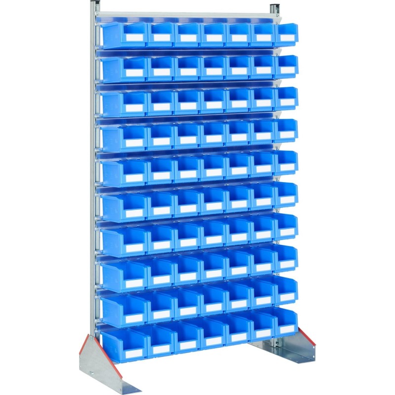 Rack fixe avec bacs Type:Simple face (H. 1885 x L.1130 x P.500 mm) Equipement:70 bacs 3L bleus