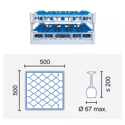 Paniers à verres 500x500 mm Dimensions:500 x 500 mm Hauteur max. des verres:200 mm Compartimentage:44 cases